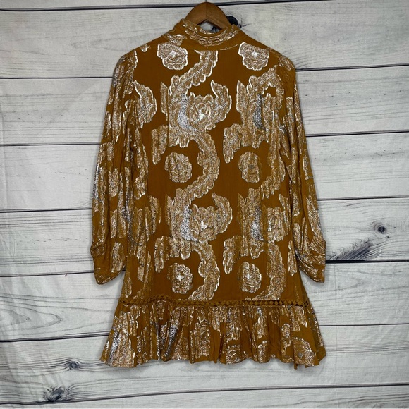 Anthropologie Maeve gold flounce skirt dress petite M - Picture 9 of 14